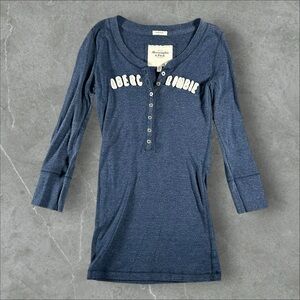 Abercrombie & Fitch Babydoll Top‎ Womens XS Navy Blue Henley Y2K Long Sleeve Tee